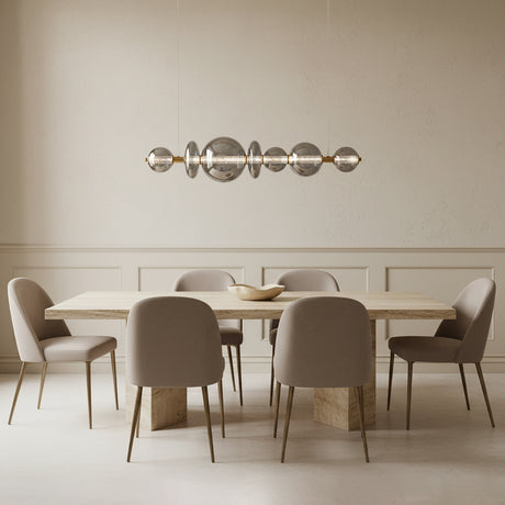 Elara LED 7 Light Linear Chandelier 56", Brass and Smoke Glass for Modern home with Cream Walls