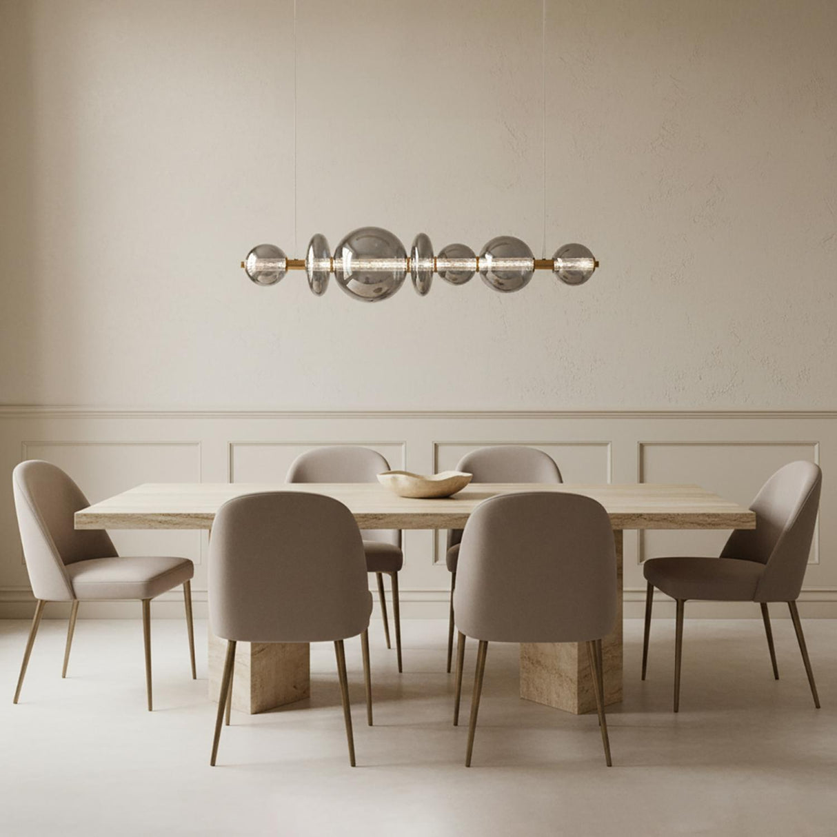 Elara LED 7 Light Linear Chandelier 56", Brass and Smoke Glass