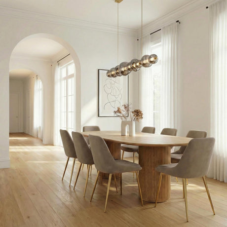 Elara LED 9 Light Linear Chandelier 74", Brass and Smoke Glass