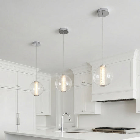 Elara LED Pendant 9, Chrome and Clear Glass for Modern home with White cabinets