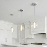 Elara LED Pendant 9, Chrome and Clear Glass for Modern home with White cabinets