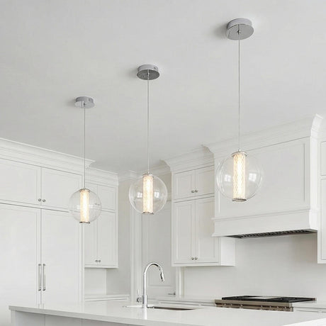 Elara LED Pendant 9, Chrome and Clear Glass for Modern home with White cabinets