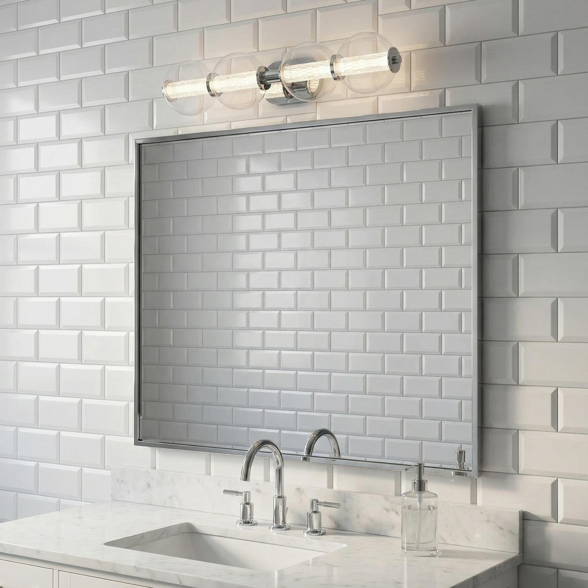 Elara LED 4 Light Vanity 30", Chrome and Clear Glass