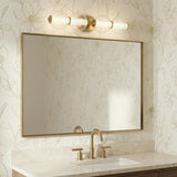 Elara LED 4 Light Vanity 30", Brass and Clear Glass for Modern home with Floral Wallpaper