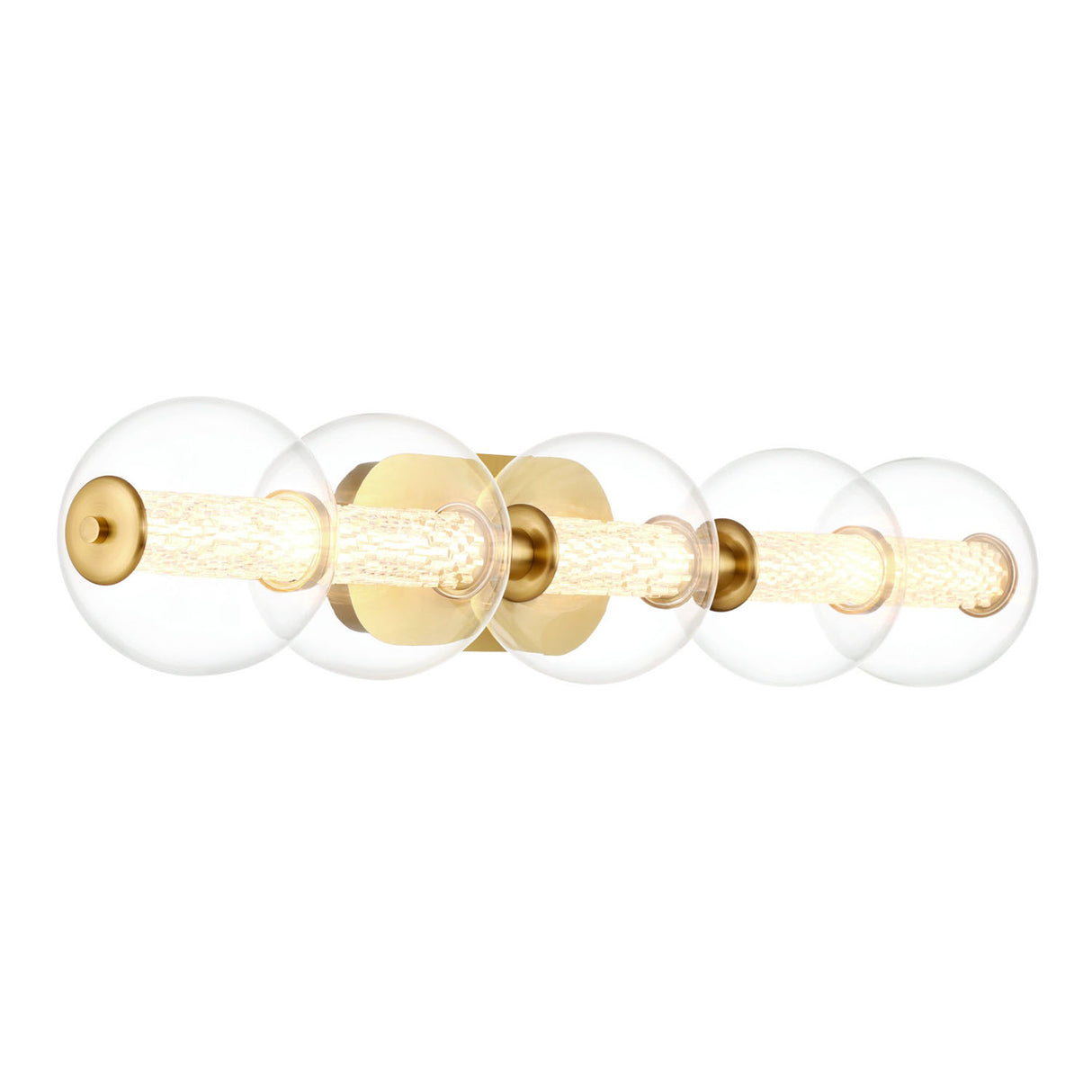 Elara LED 5 Light Vanity 38", Brass and Clear Glass