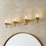 Corbin 4 Light Vanity 31", Brass for Modern home with Cream Brick