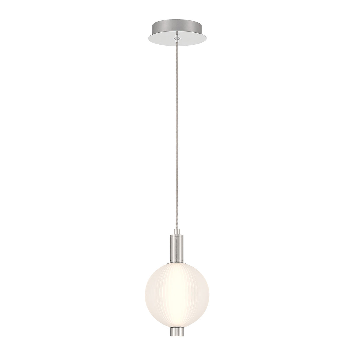 Nola LED Pendant 10", Polished Nickel and Ribbed Opal Glass