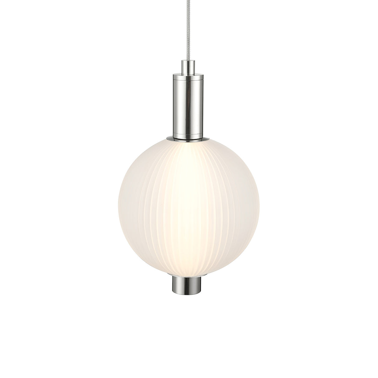 Nola LED Pendant 10", Polished Nickel and Ribbed Opal Glass