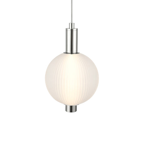 Nola LED Pendant 10", Polished Nickel and Ribbed Opal Glass