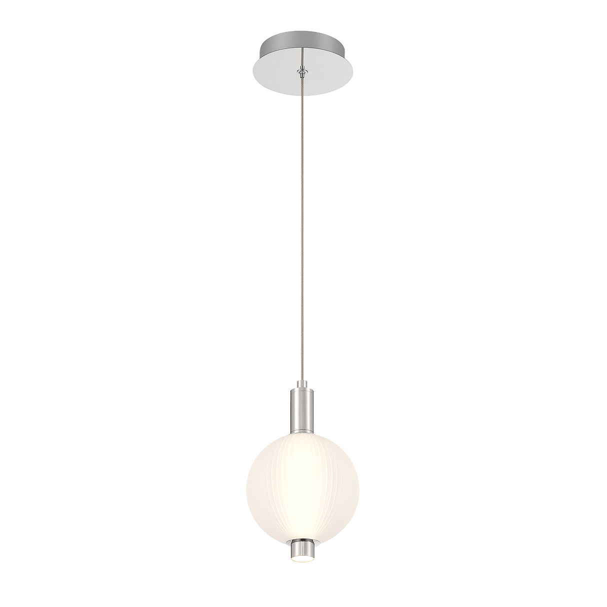 Nola LED Pendant 10", Polished Nickel and Ribbed Opal Glass