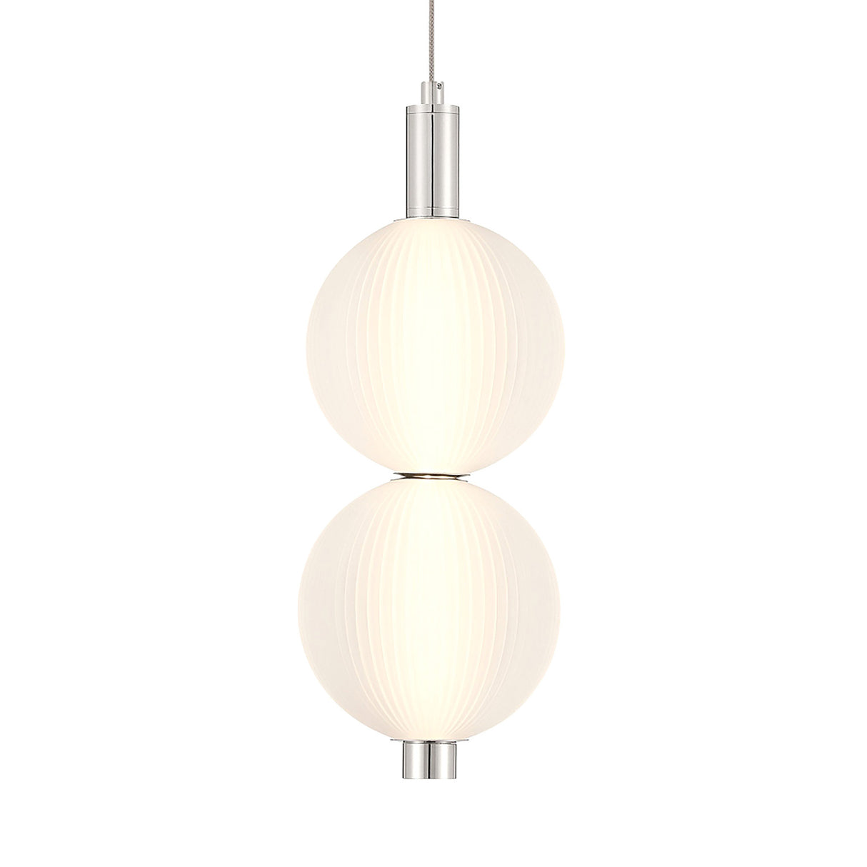 Nola LED 2 Light Pendant 6", Polished Nickel and Ribbed Opal Glass