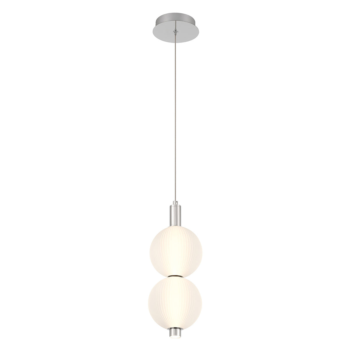 Nola LED 2 Light Pendant 6", Polished Nickel and Ribbed Opal Glass