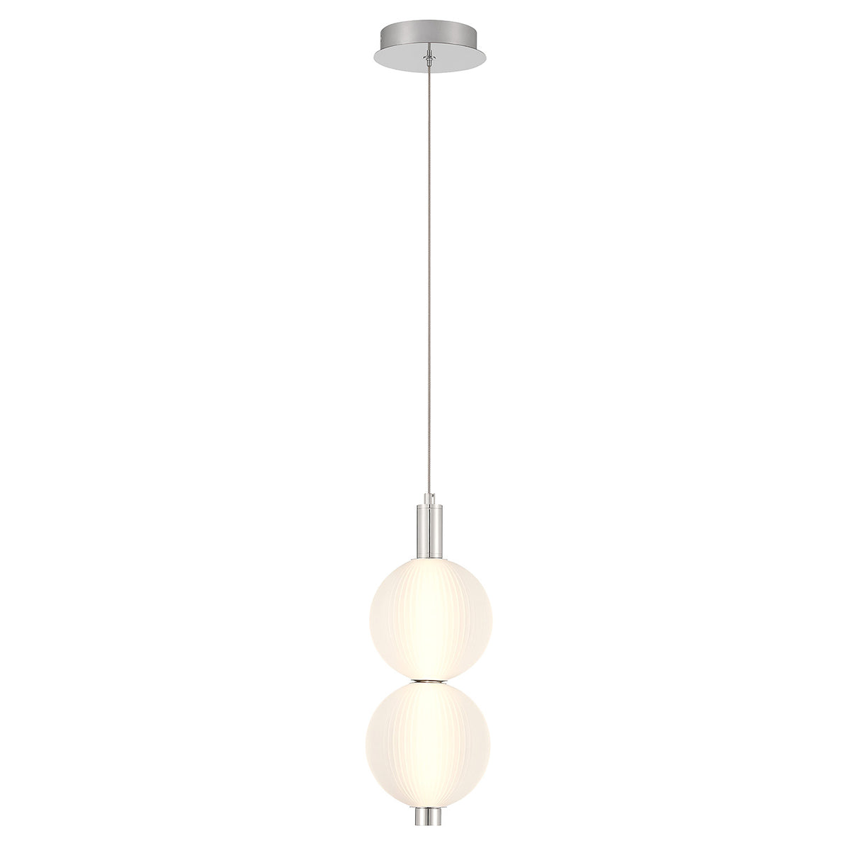 Nola LED 2 Light Pendant 6", Polished Nickel and Ribbed Opal Glass