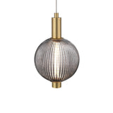 Nola LED Pendant 10", Brass and Ribbed Smoked Glass