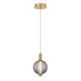 Nola LED Pendant 10", Brass and Ribbed Smoked Glass
