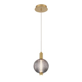 Nola LED Pendant 10", Brass and Ribbed Smoked Glass