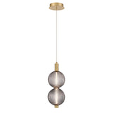 Nola LED 2 Light Pendant 16", Brass and Ribbed Smoked Glass
