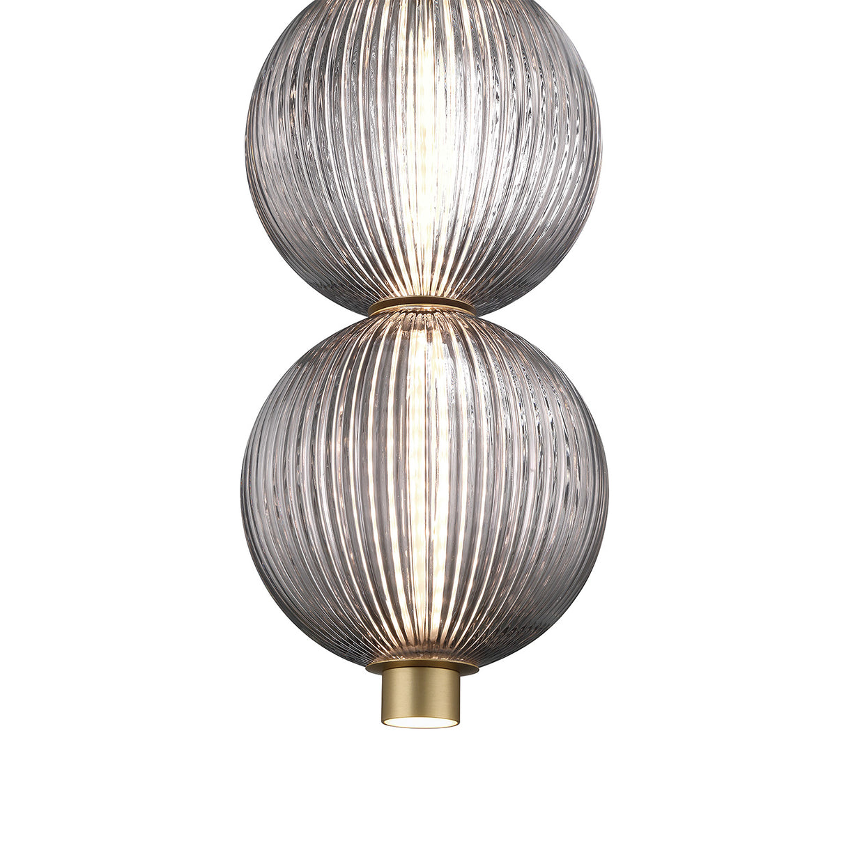 Nola LED 2 Light Pendant 16", Brass and Ribbed Smoked Glass