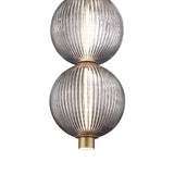 Nola LED 2 Light Pendant 16", Brass and Ribbed Smoked Glass