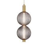 Nola LED 2 Light Pendant 16", Brass and Ribbed Smoked Glass