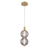 Nola LED 2 Light Pendant 16", Brass and Ribbed Smoked Glass