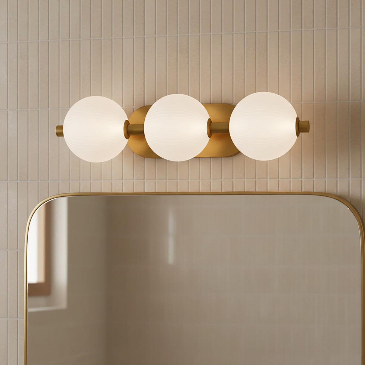 Nola LED 3 Light Vanity 23", Brass and Ribbed Opal Glass