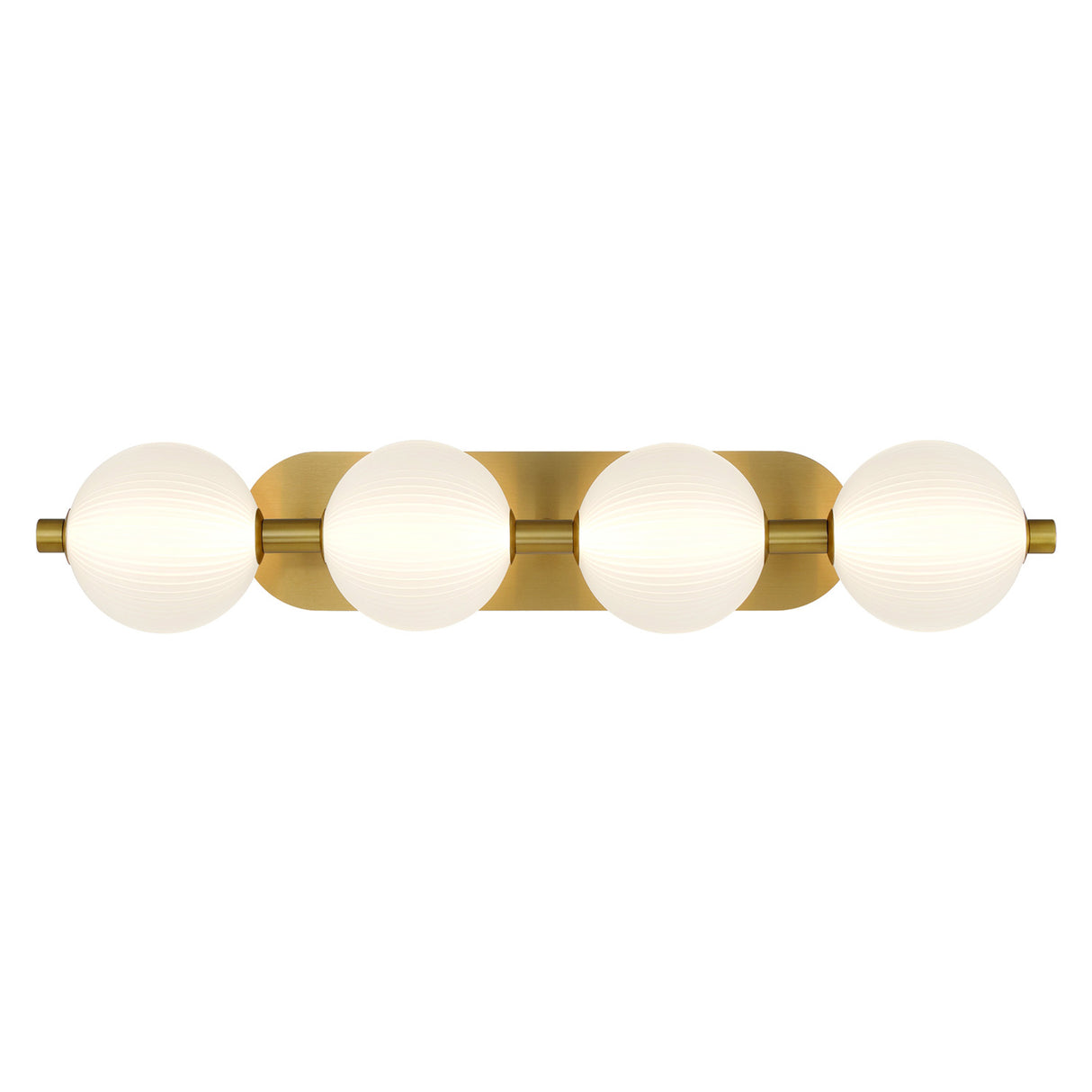 Nola LED 4 Light Vanity 30", Brass and Ribbed Opal Glass