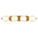 Nola LED 4 Light Vanity 30", Brass and Ribbed Opal Glass