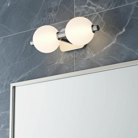 Nola LED 2 Light Vanity 15", Polished Nickel and Ribbed Opal Glass