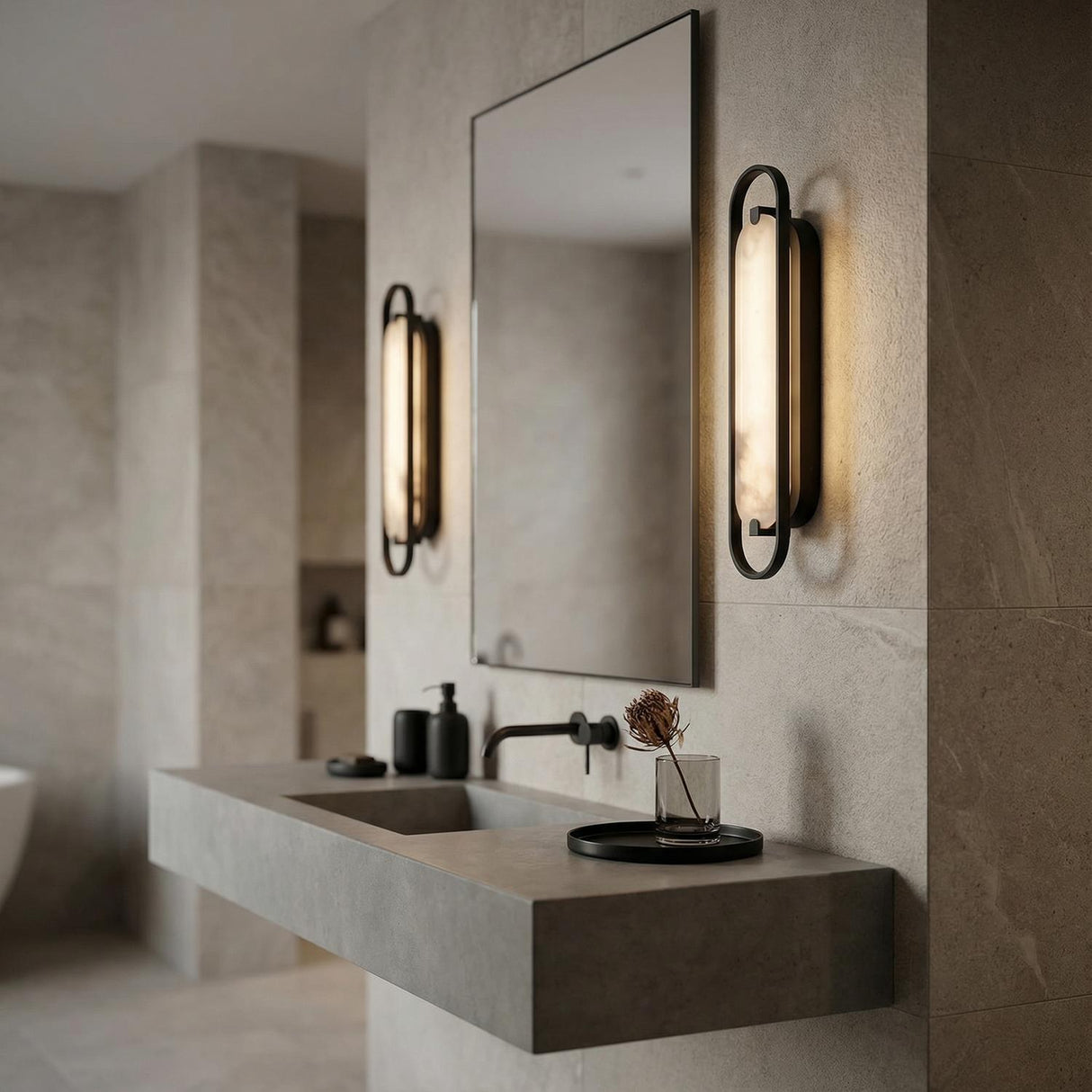 Inez LED Wall Sconce 24", Matte Black and Alabaster