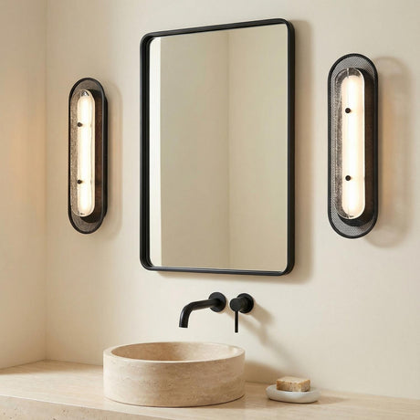 Vance LED Wall Sconce 22", Matte Black and Textured Glass