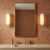 Vance LED Wall Sconce 16", Brass and Alabaster for Modern home with Terracotta Hexagonal Tile