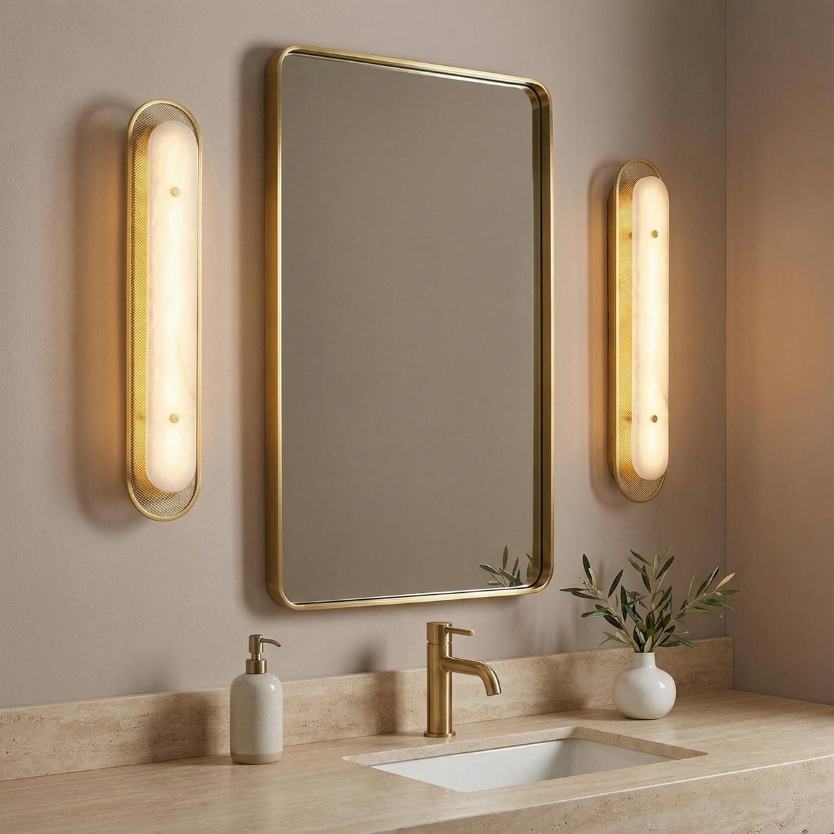 Vance LED Wall Sconce 30", Brass and Alabaster