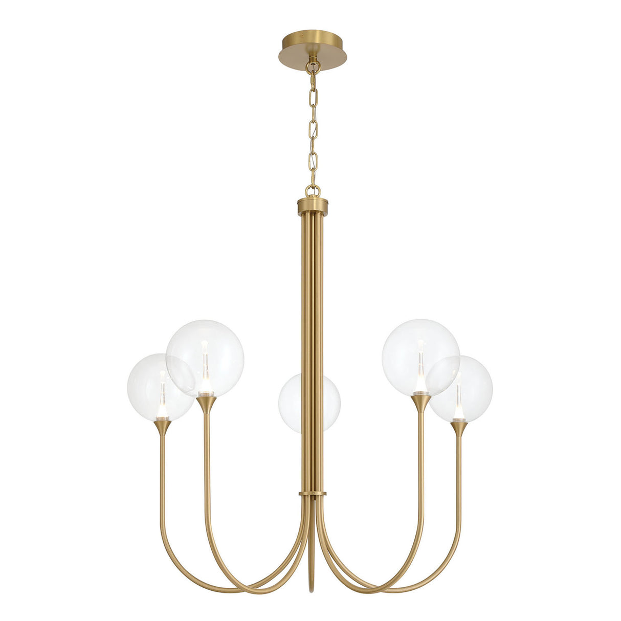 Eaton LED 5 Light Chandelier 34", Brass and Clear Glass