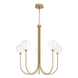 Eaton LED 5 Light Chandelier 34", Brass and Clear Glass