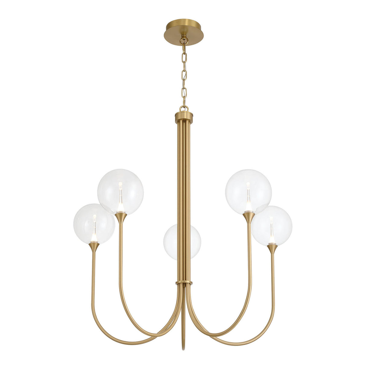 Eaton LED 5 Light Chandelier 34", Brass and Clear Glass