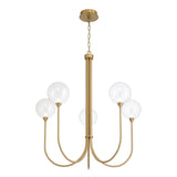 Eaton LED 5 Light Chandelier 34", Brass and Clear Glass