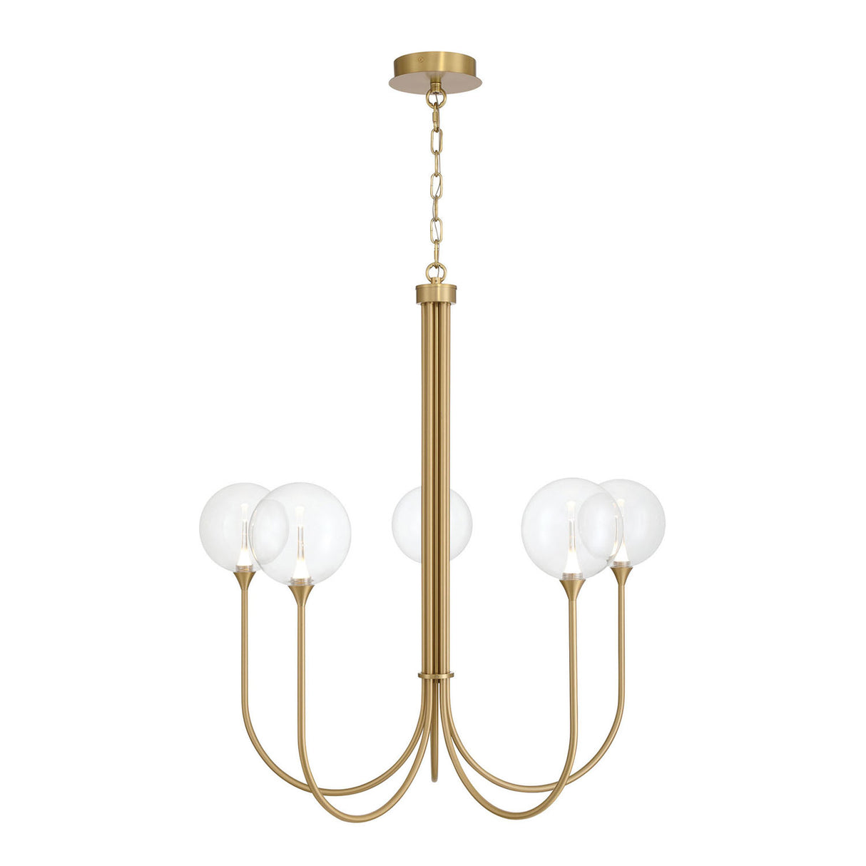 Eaton LED 5 Light Chandelier 34", Brass and Clear Glass