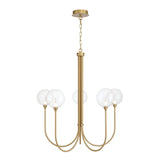 Eaton LED 5 Light Chandelier 34", Brass and Clear Glass