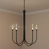 Eaton LED 5 Light Chandelier 34", Matte Black and Clear Glass