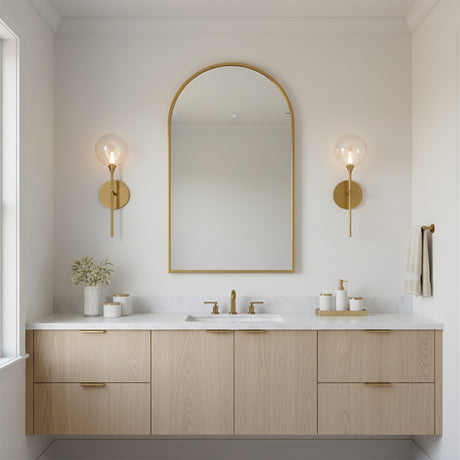 Eaton LED Wall Sconce 19", Brass and Clear Glass for Modern home with White Wood