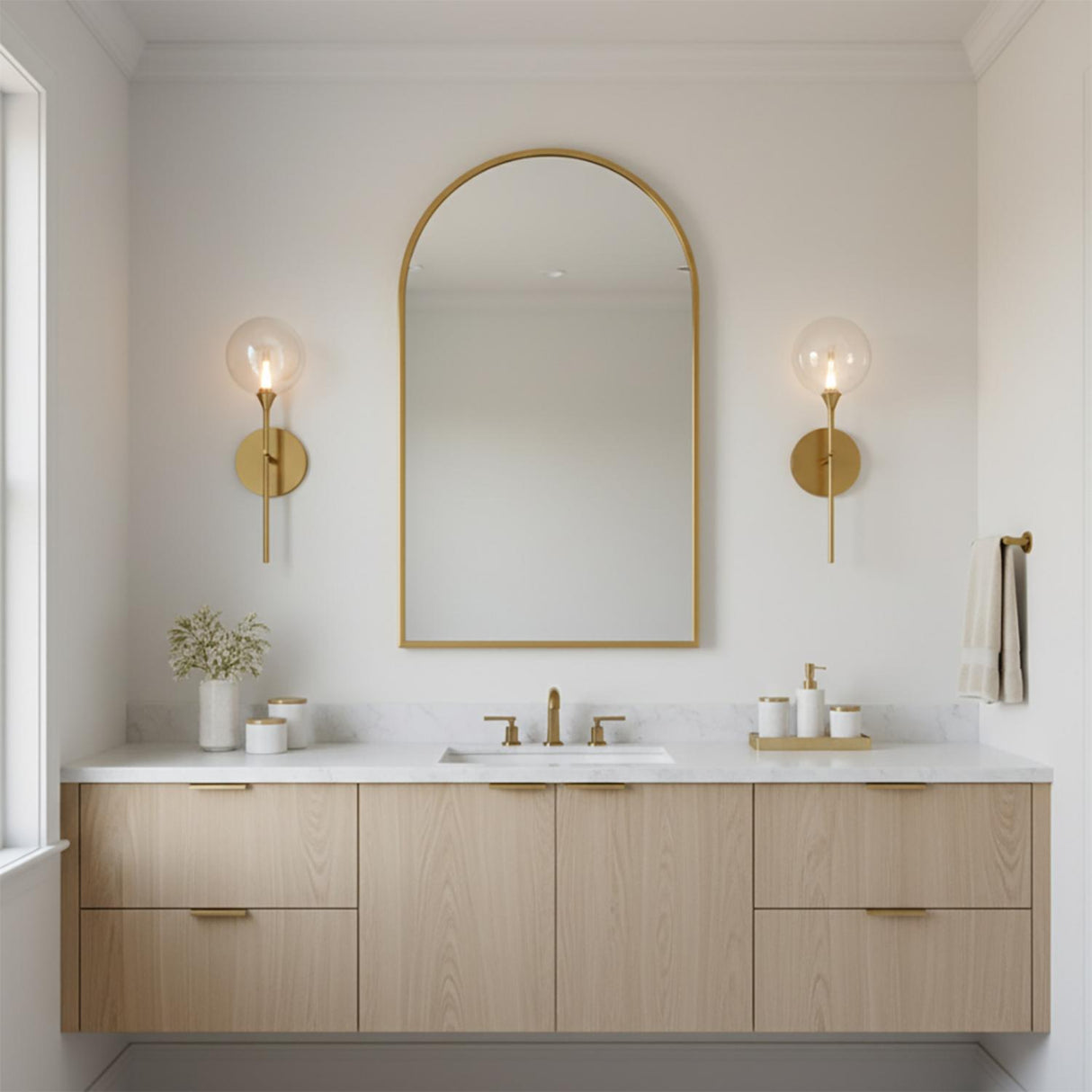 Eaton LED Wall Sconce 19", Brass and Clear Glass