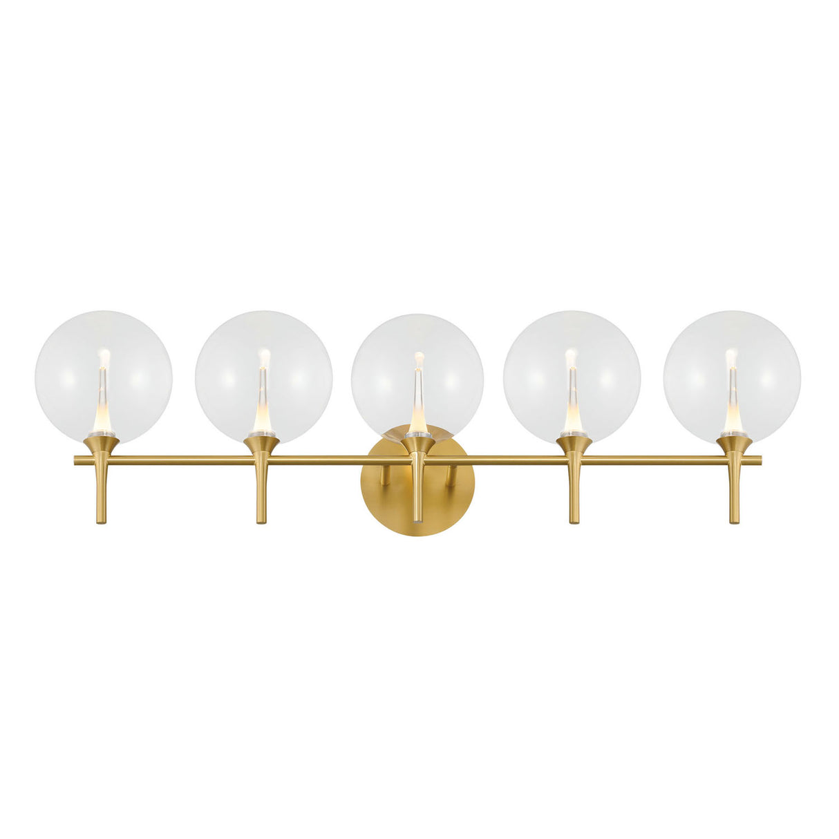 Eaton LED 5 Light Vanity, Brass and Clear Glass