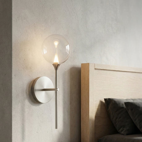 Eaton LED Wall Sconce 19", Satin Nickel and Clear Glass for Modern home with Gray Textured Walls