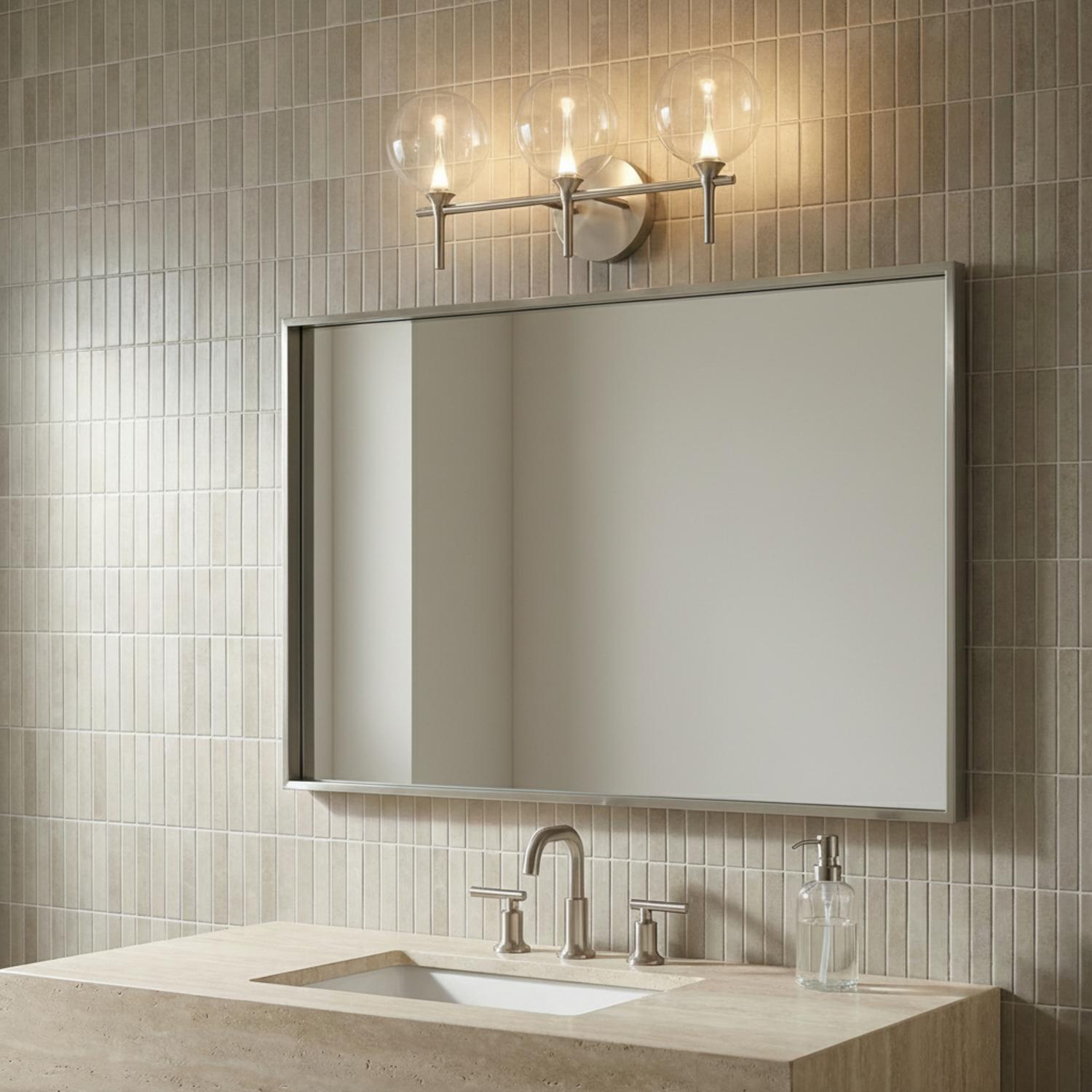 Eaton LED 3 Light Vanity, Satin Nickel and Clear Glass