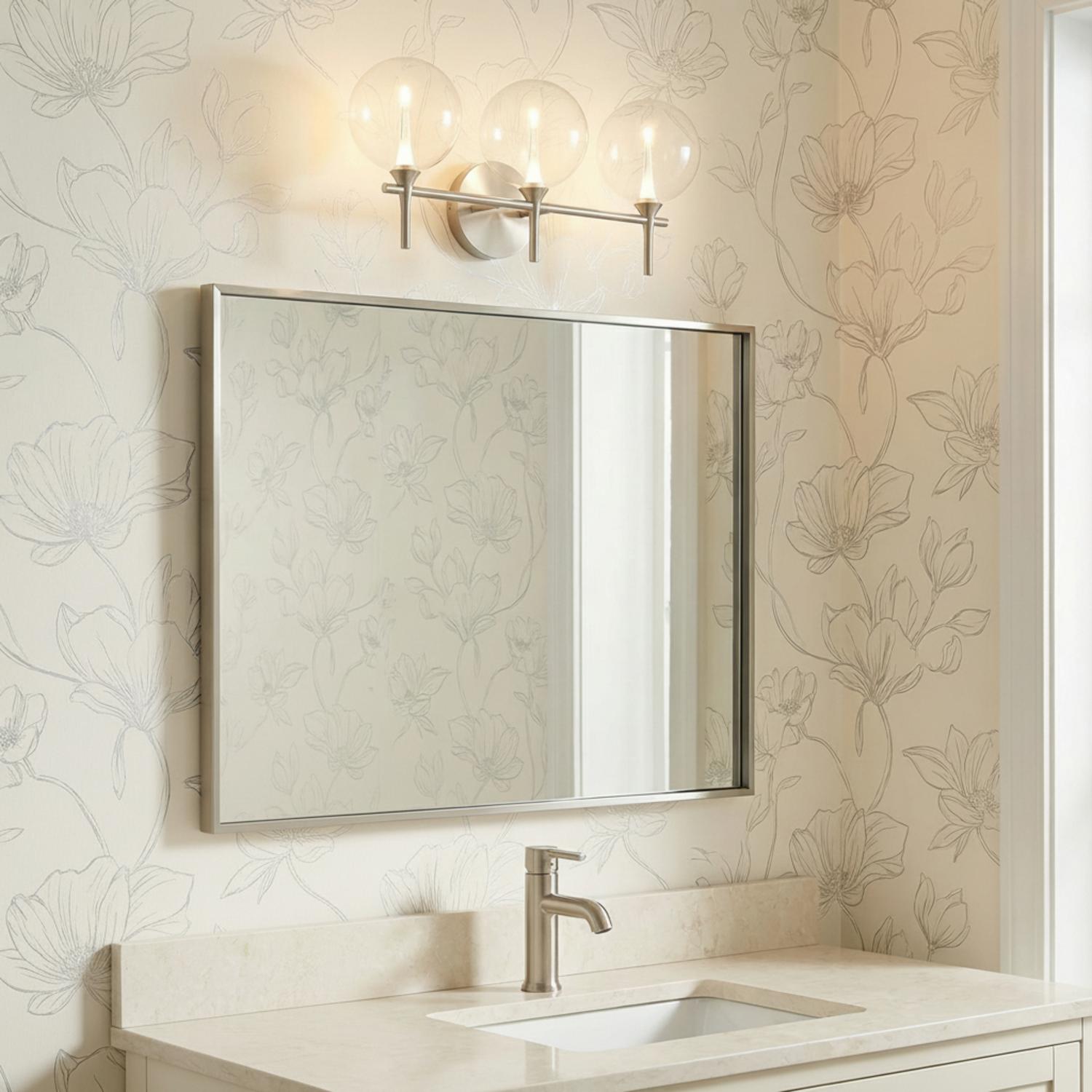 Eaton LED 3 Light Vanity, Satin Nickel and Clear Glass