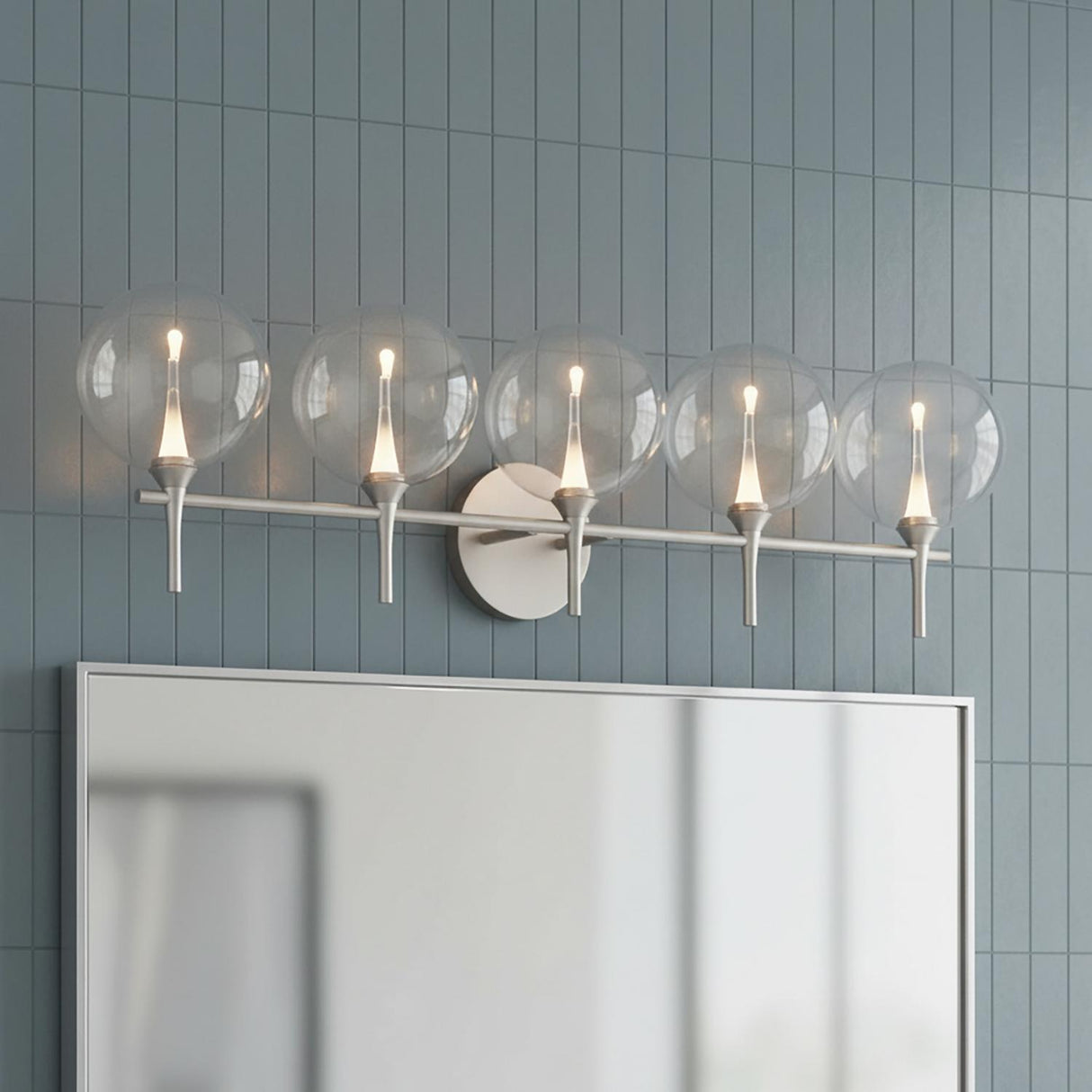 Eaton LED 5 Light Vanity, Satin Nickel and Clear Glass