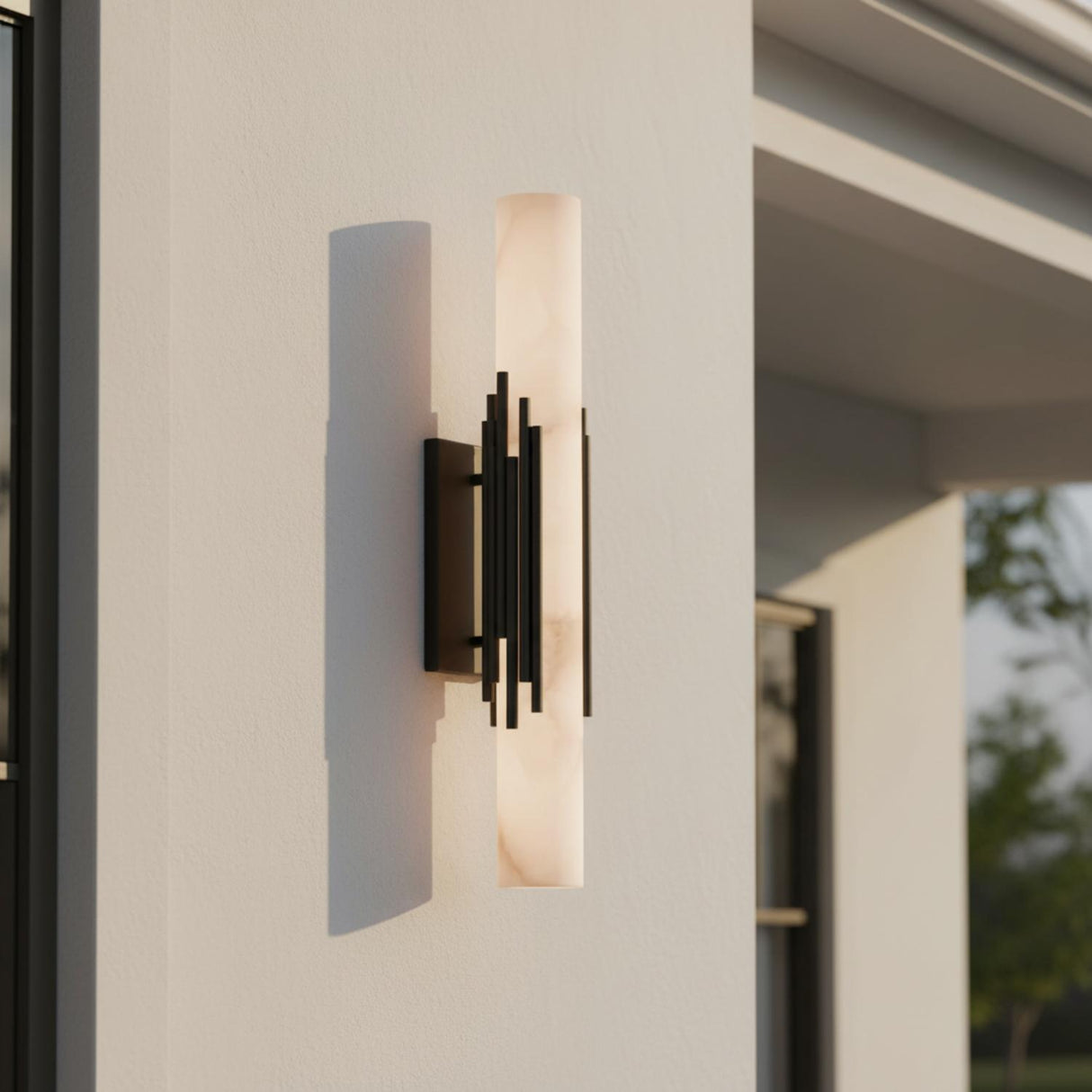 Delya Indoor/Outdoor LED Wall Sconce 28", Urban Bronze and Alabaster