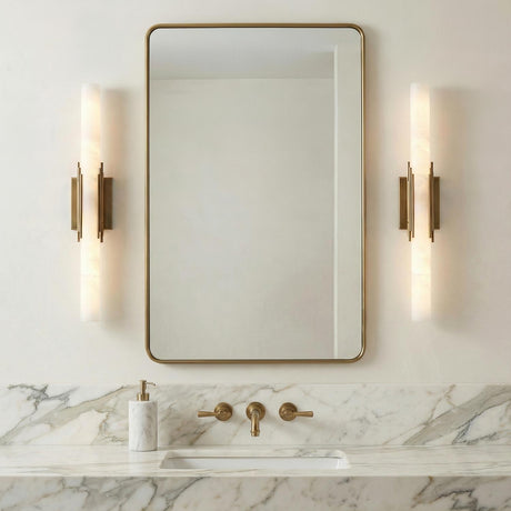 Delya LED Wall Sconce 28", Antique Brass and Alabaster