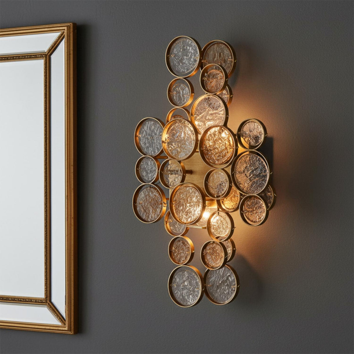 Denali Wall Sconce 18", Antique Gold with Topaz Glass